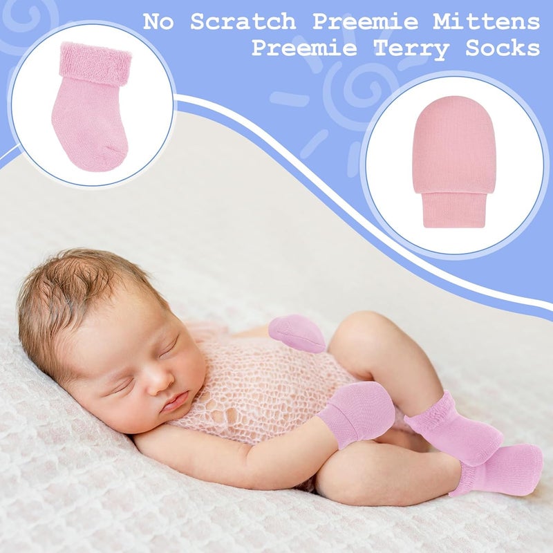 Breathffy 6 Pack Preemie Mittens and Socks Set Newborn Baby Mittens and Socks Set No Scratch Preemie Gloves Cotton for Boys Girls - Image 5